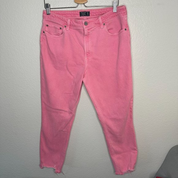 Abercrombie & Fitch Denim - ***SOLD****Abercrombie & Fitch Simone High Rise Jeans Pink Raw Hem Denim 32 14R